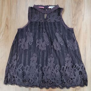 🔺️Taylor & Sage Medieval Blue High Neck Lacy Sleeveless Blouse Small